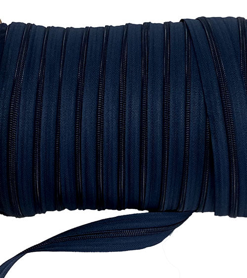 Zip Fermeture éclair au mètre YKK, marine, maille nylon/spirale 6mm +2 curseurs