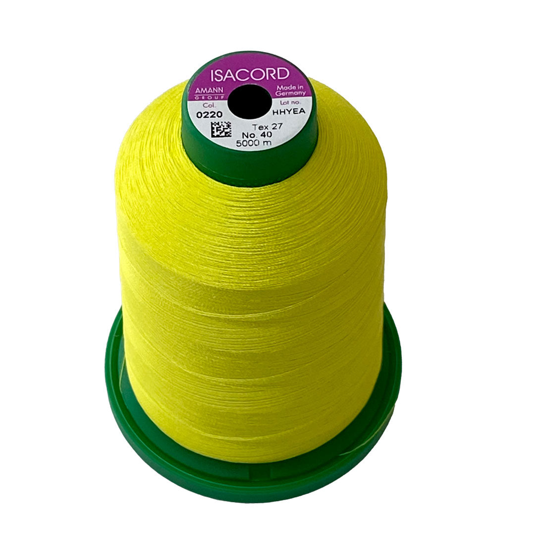 Fil à broder Isacord, couleur jaune, grosseur 40, N° 0220