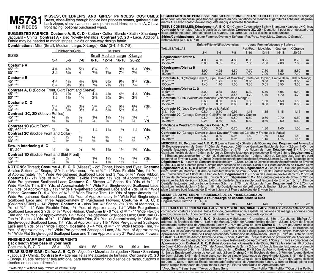 Patron déguisement robe de princesse, Mccall's 5731