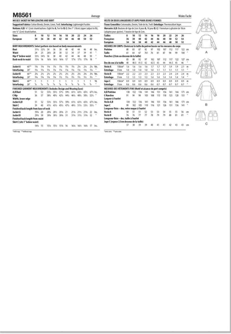 Patron de jupe et veste McCall's 8561