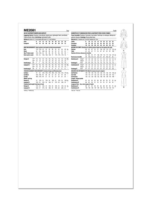 Patron barboteuse et combinaison, (maternity dress) Know ME 2081