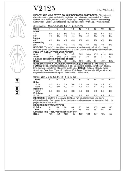 Patron de robe-manteau Vogue 2125
