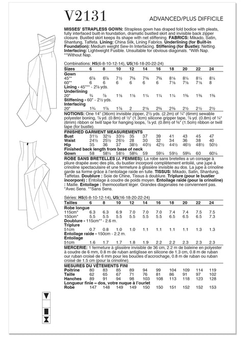 Patron robe bustier longue, robe de soirée, Vogue 2131