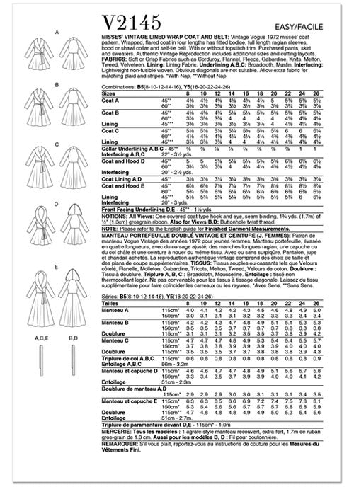 Patron de manteau vintage Vogue 2145