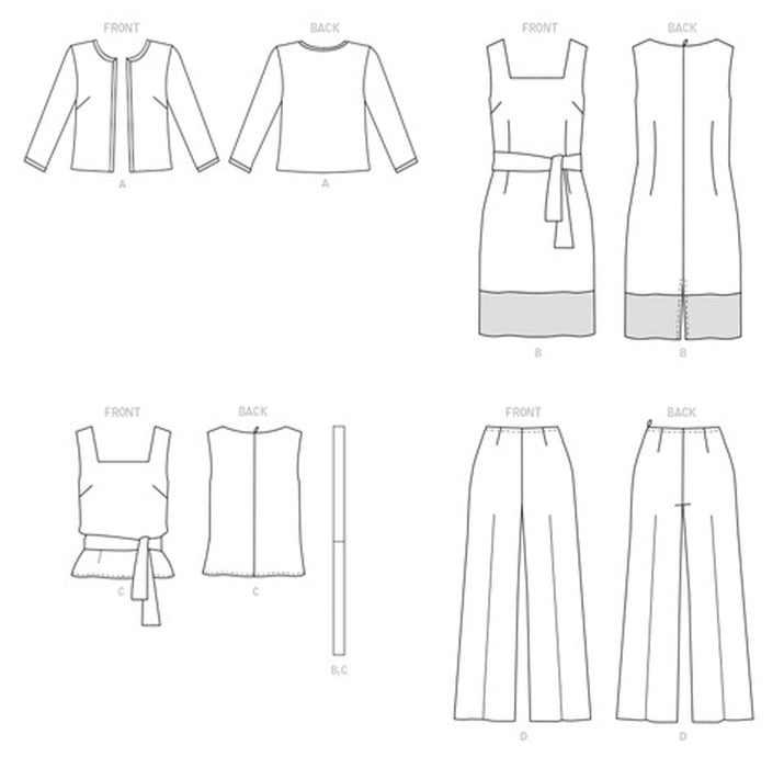 Patrons de couture robe, veste, haut et pantalon femme , Butterick 6882