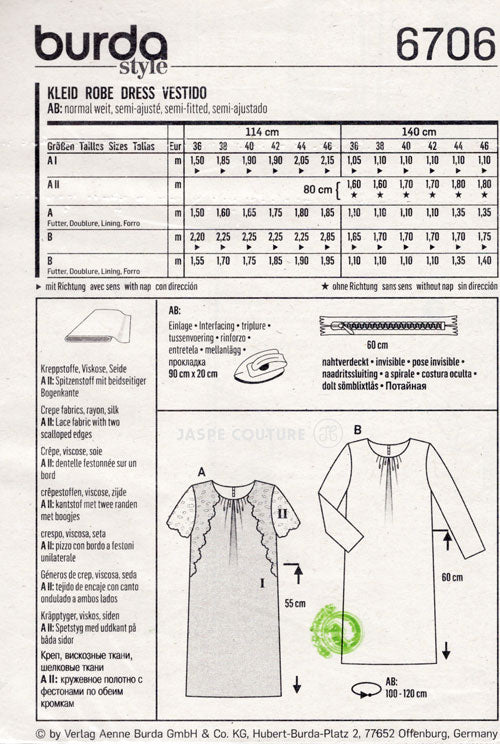 Patron couture femme, patron de robe Burda 6706