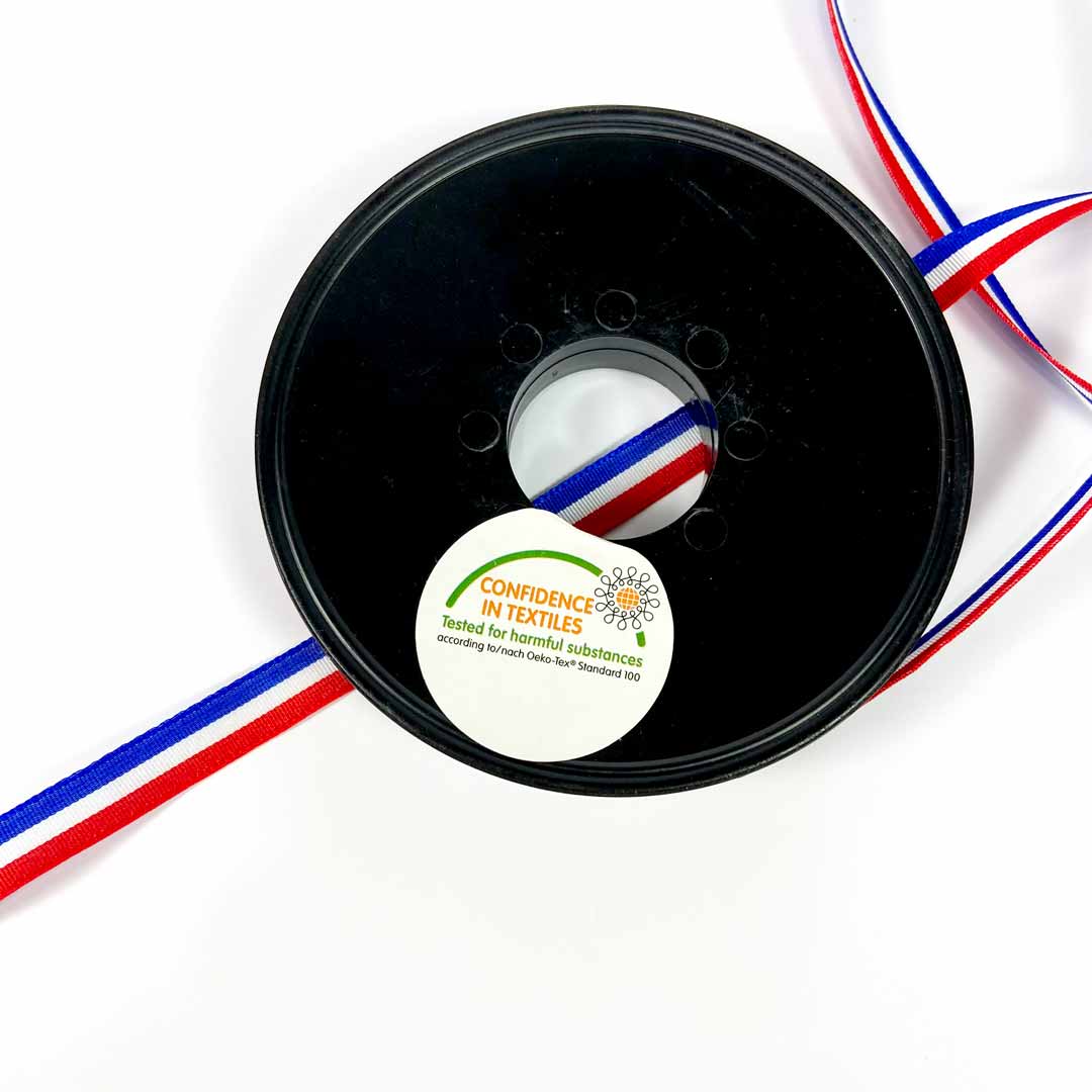 Ruban tricolore bleu, blanc, rouge, double face, ruban mercerie, 10mm