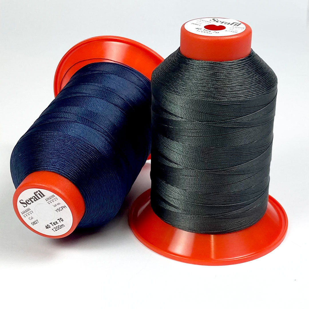 Fil Serafil 40, Fil à coudre 1200m, Fil polyester pour chaussures, bleu marine col 827