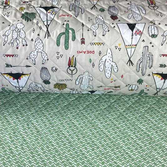 Tissu coton matelassé pour turbulettes, motifs tipis, cactus - Fabrication française