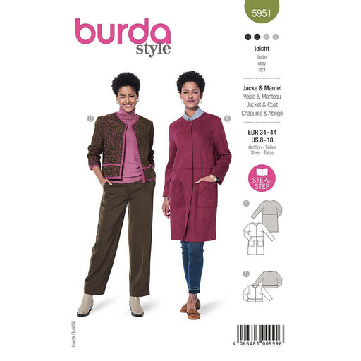 Patron de couture veste courte et manteau sans col Burda 5951