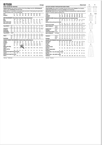 Patron haut ajusté et pantalon, Butterick 7028