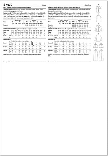 Patrons de couture pyjama Butterick 7030