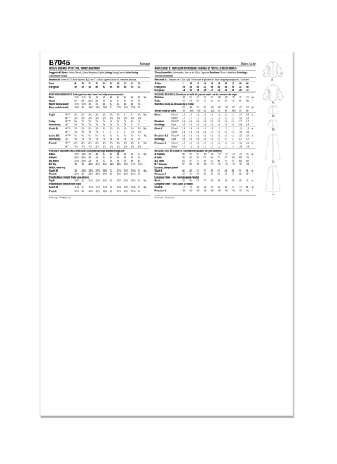 Patron haut femme manche bulle, short et pantalon Butterick 7045