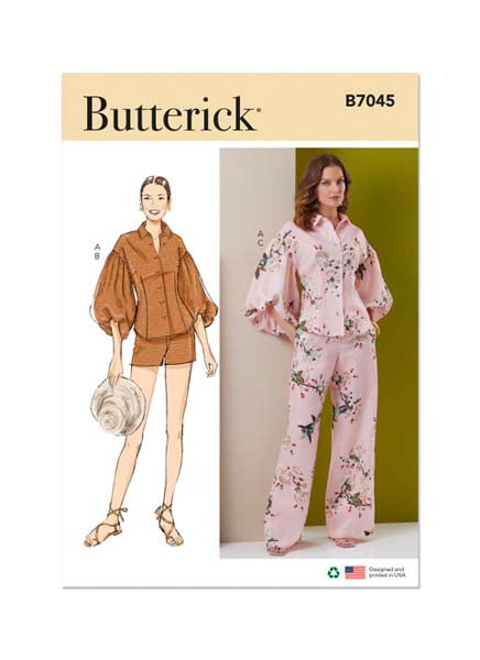 Patron haut femme manche bulle, short et pantalon Butterick 7045