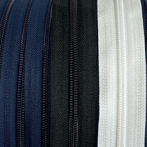 Zip Fermeture éclair au mètre YKK, marine, maille nylon/spirale 6mm +2 curseurs