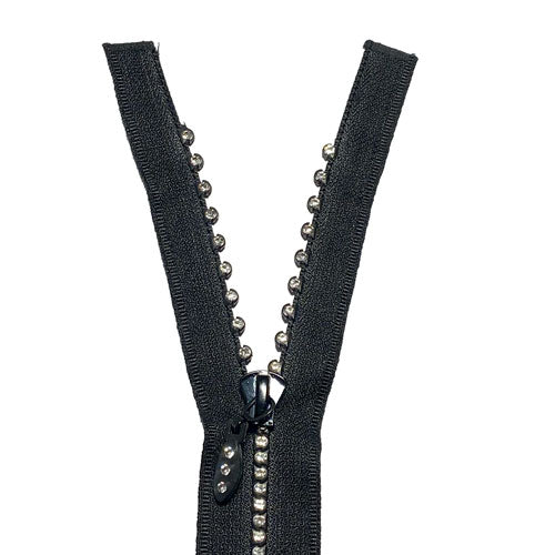 Fermeture éclair séparable noir, fermeture éclair bijou à strass, 6mm, Z83