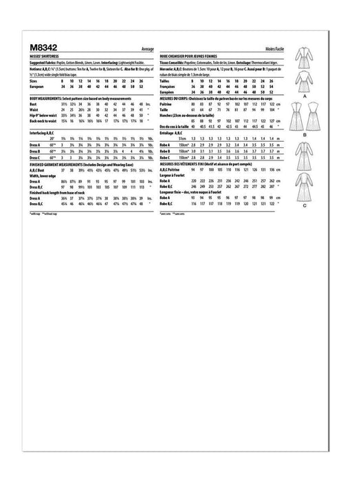 Patron de robes chemisier McCall's 8342