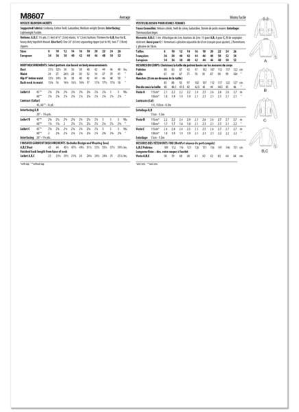 Patron vestes style blouson, McCall's 8607