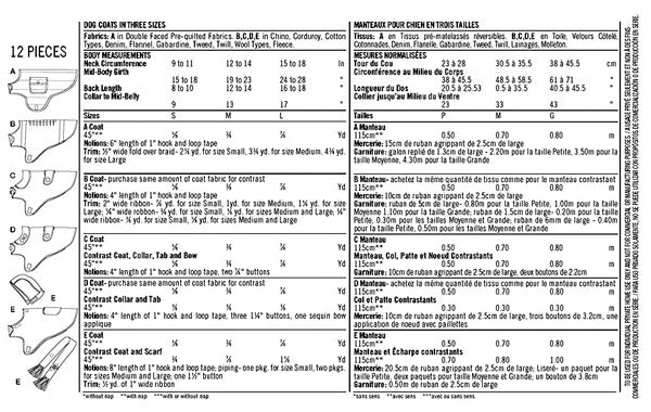 Patron de vêtements pour chien, Accessoires habits pour chiens Simplicity 1239