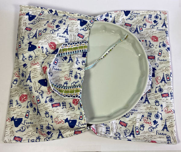 Sac à tarte réversible motif Paris fait main en tissu oeko-tex