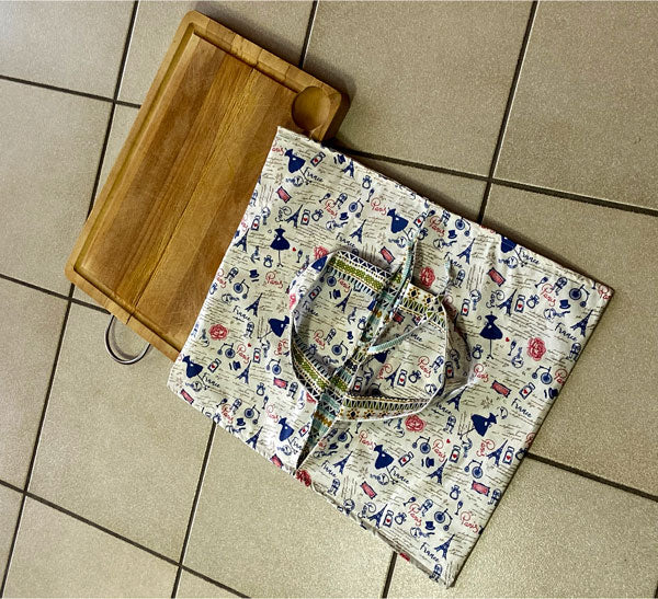 Sac à tarte réversible motif Paris fait main en tissu oeko-tex