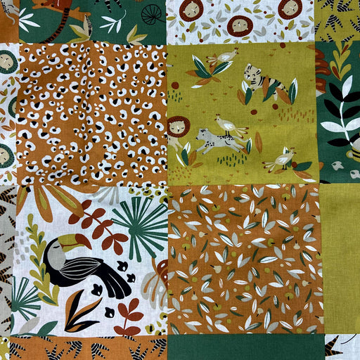 Tissu coton Kymatch, motifs animaux, vert rouille, tissu Domotex, 50cm