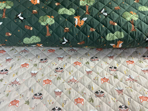 Tissu coton matelassé réversible pour enfants, Guy/Doupadi vert lin
