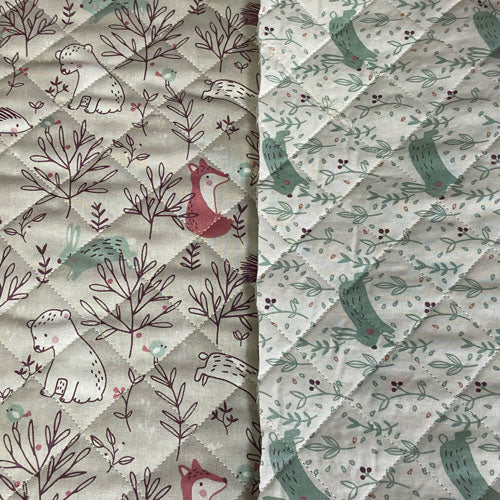 Tissu coton matelassé réversible pour enfants, Hopla/Grege/Celadon
