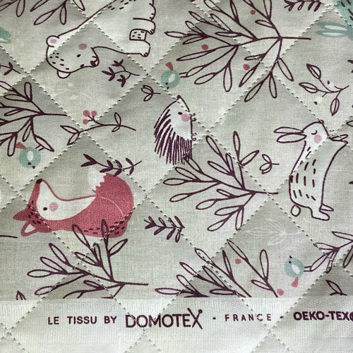 Tissu coton matelassé réversible pour enfants, Hopla/Grege/Celadon