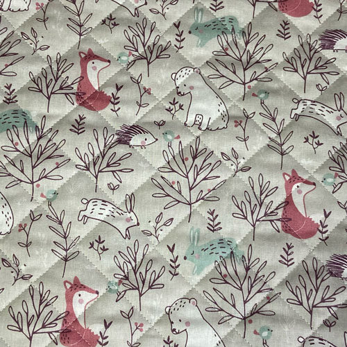 Tissu coton matelassé réversible pour enfants, Hopla/Grege/Celadon