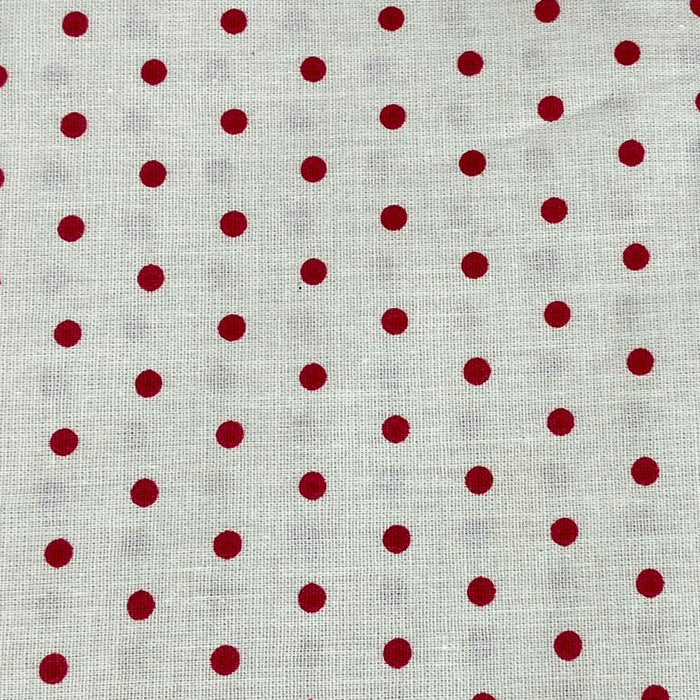 Tissu coton beige imprimé pois rouges, 25cm