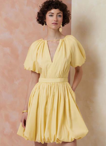 Patron robe ourlet et manches boule, Vogue 2106