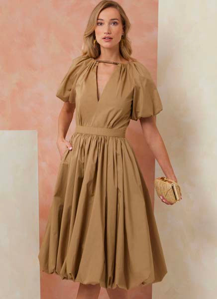Patron robe ourlet et manches boule, Vogue 2106