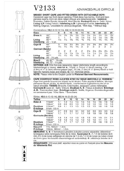 Patron de robe et cape Vogue 2133