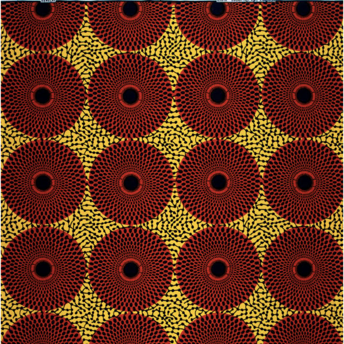 Tissu africain, Tissu wax hollandais Vlisco, disque ou Plaque-Plaque, couleur rouge/jaune/noir