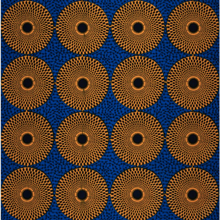 Tissu africain, Tissu wax hollandais Vlisco, disque ou Plaque-Plaque, couleur jaune/bleu/noir