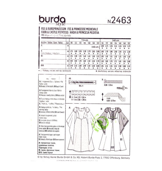 Patron Burda 2463 déguisement fée et princesse médiévale