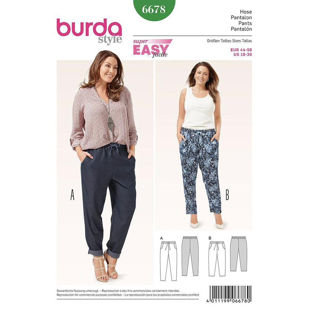 Patron de couture pantalon facile Burda 6678, Mercerie - Jaspe Couture