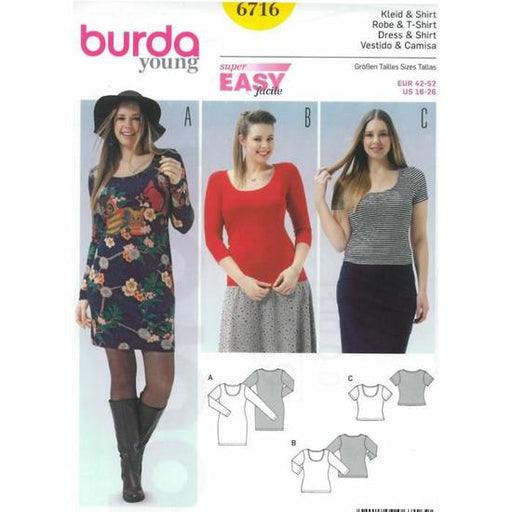 Burda 6716 Couture facile, patron de robe et T-shirt