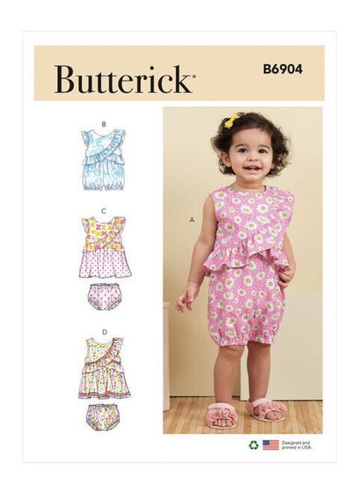 Patron de couture robe et culotte, barboteuse bébé, Butterick 6904