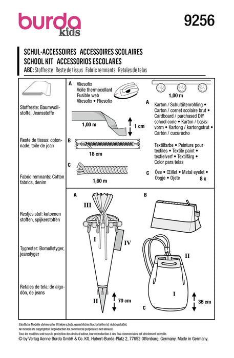 Patron accessoires d'écoliers avec trousse et sac de sport Burda 9256