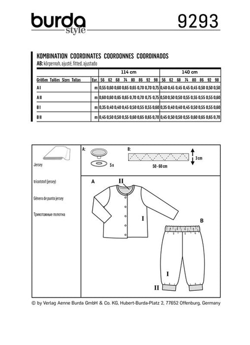 Patron ensemble bébé veste et pantalon réversibles, Burda kids 9293