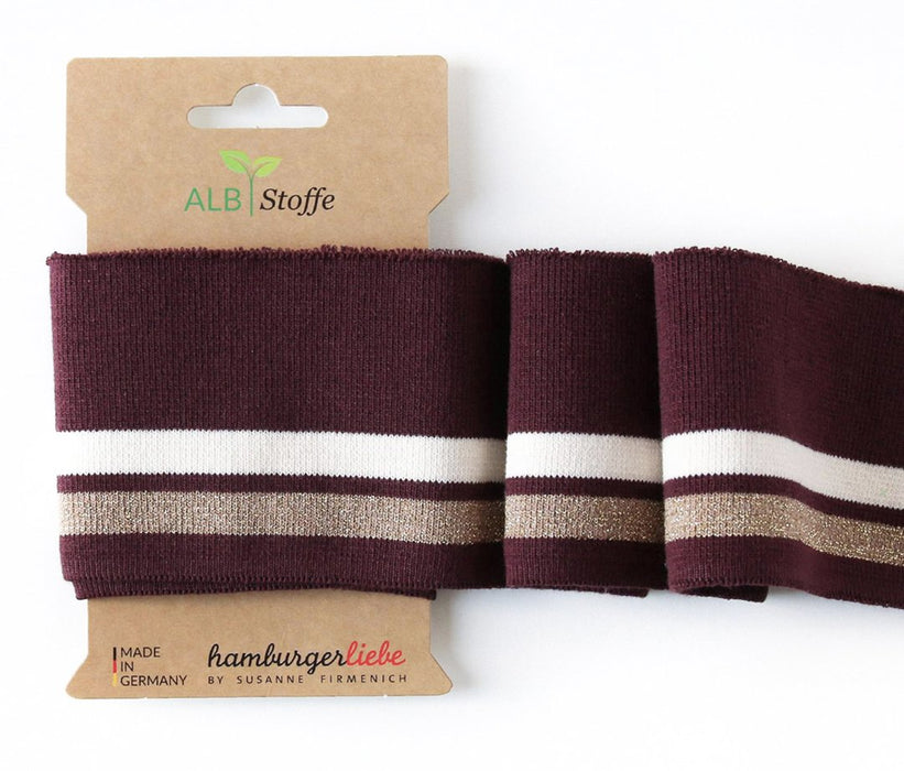 Bord cote bio pour vêtements bébé, Couleur bordeaux lurex