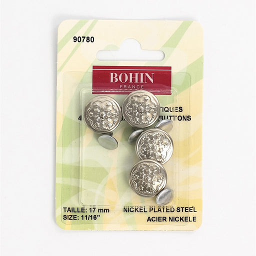 Bouton métal sans couture, bouton à clous, col acier, Bohin, 17mm, 90780