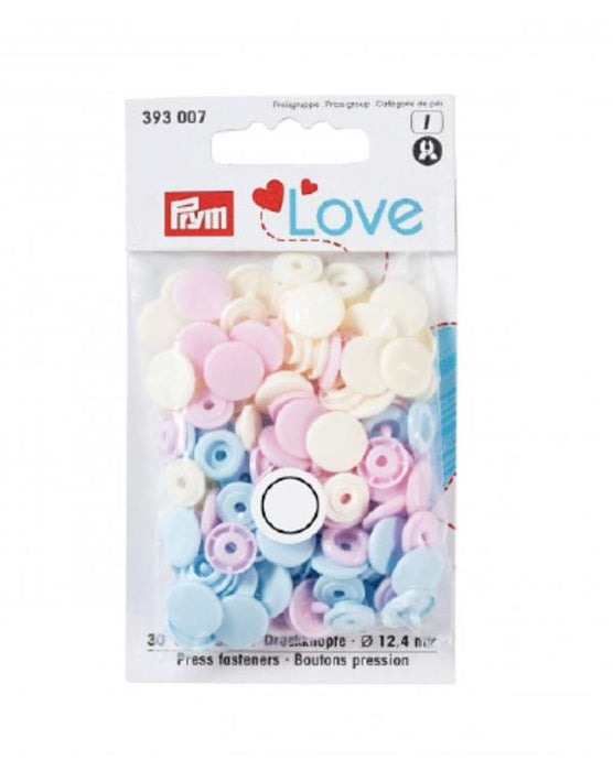 Boutons pression Prym Love 12mm, bleu, rose, perle