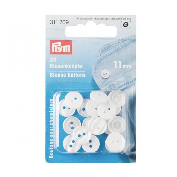 Boutons chemises Prym blanc 11mm-9mm