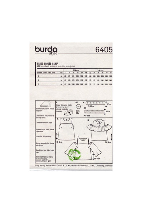 Burda 6405 patron Blouse, Top, Tunique, débardeurs