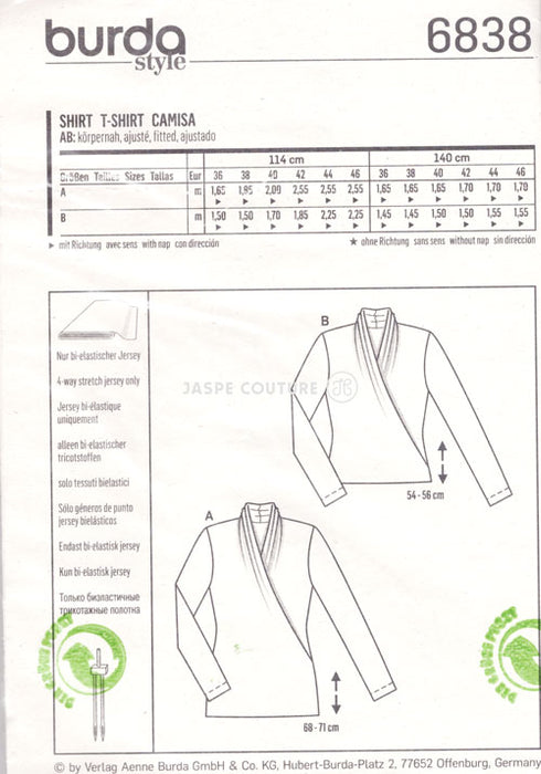 Patron couture facile, patron T-shirt cache coeur Burda 6838