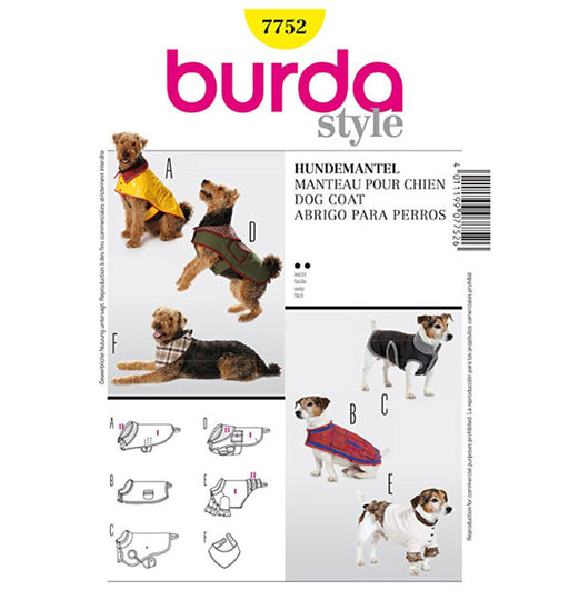 Patron de vêtement pour chien, Accessoires habits pour chiens Burda 7752