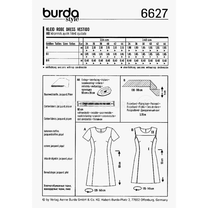 Patron de couture robe classique Burda 6627